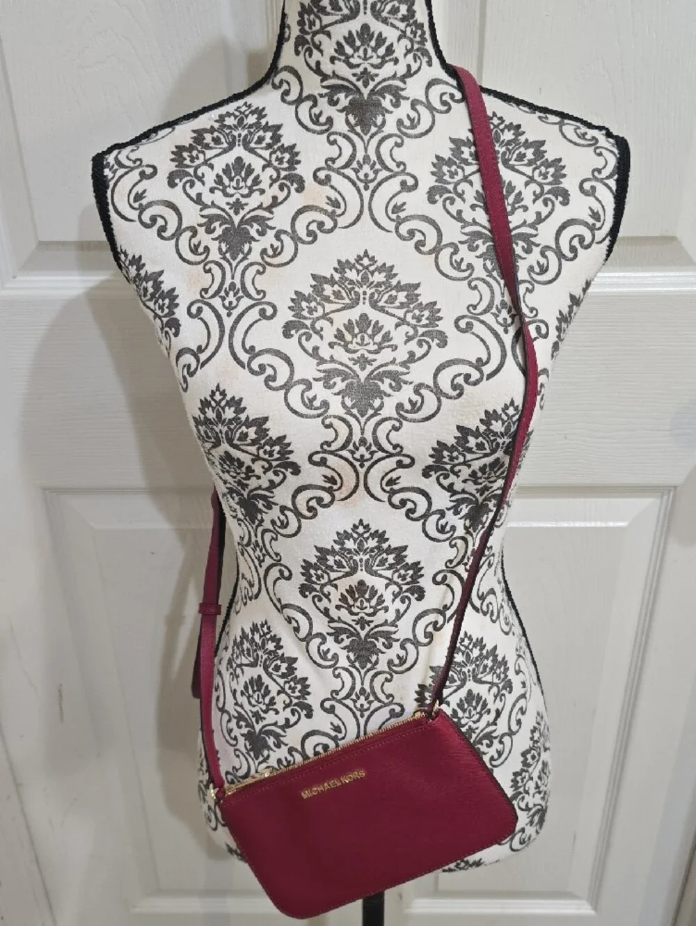 Michael Kors Burgundy Saffiano Crossbody Bag with Gold Hardware
